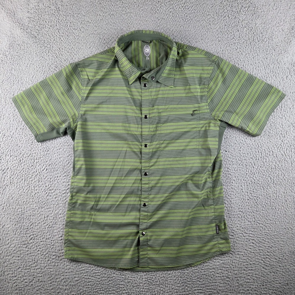 Club Ride Mens Green Striped Short Sleeve Cycling Shirt Large Snap Button